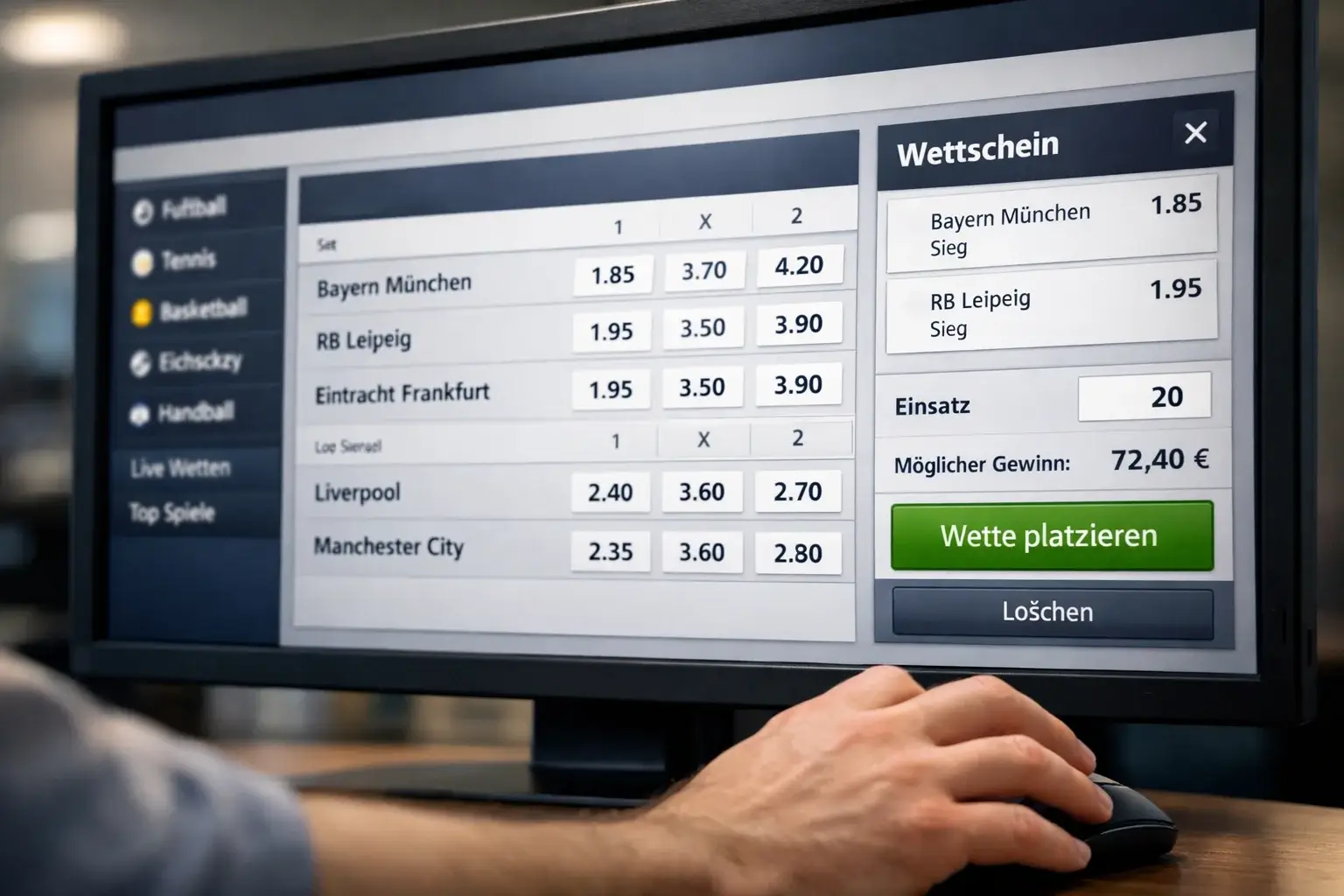 Benutzeroberfläche und Navigation einer Wettplattform