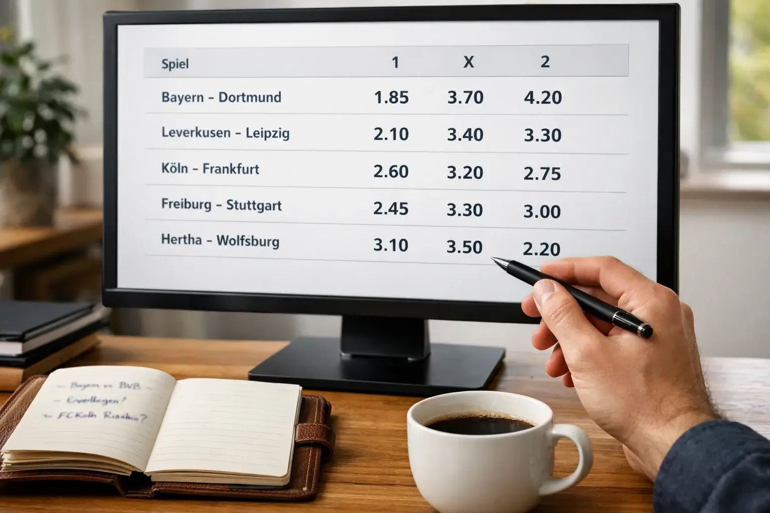 Bildschirm zeigt Quotenvergleich für Fußballspiele