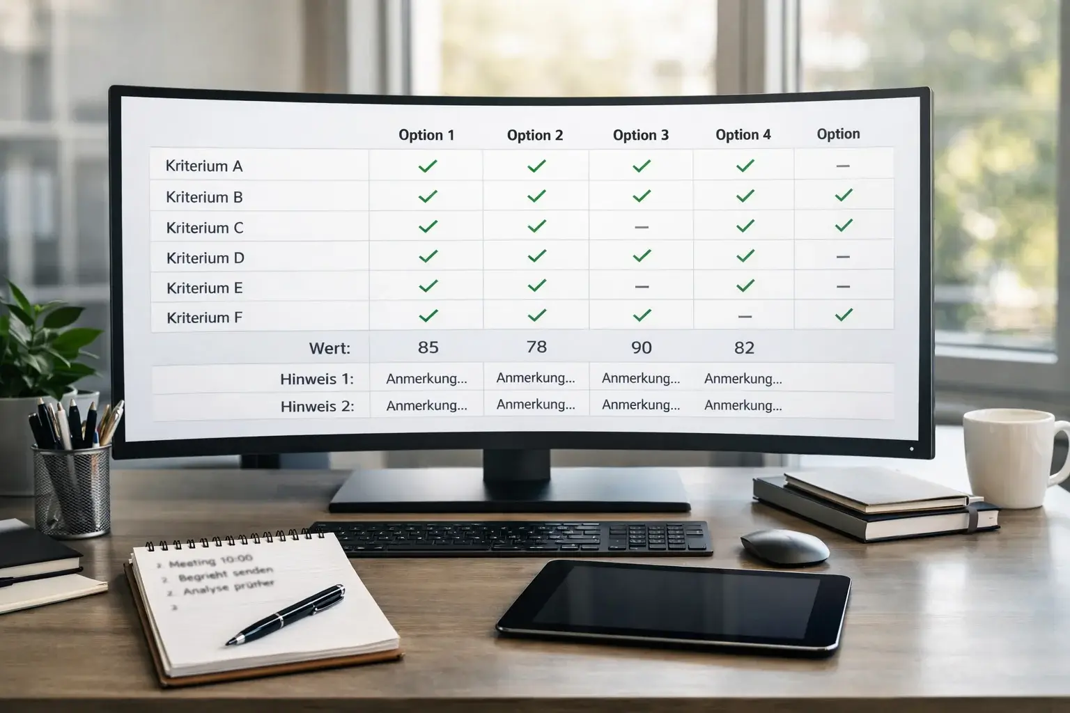 Vergleich verschiedener Wettanbieter-Kriterien auf einem Monitor