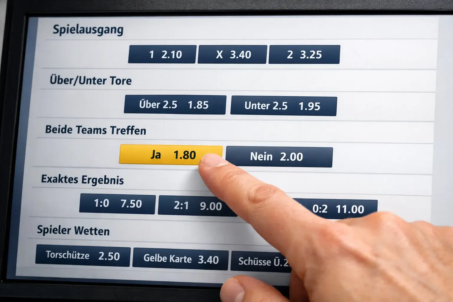 Wettmärkte und Quotendarstellung auf einer Plattform
